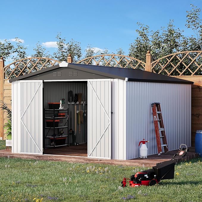 AECOJOY 10' x 14' Outdoor Storage Shed, 14x10 Large Metal Sheds & Outdoor - Image 5