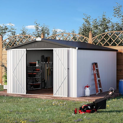 AECOJOY 10' x 14' Outdoor Storage Shed, 14x10 Large Metal Sheds & Outdoor - Image 5